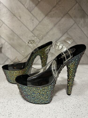 Pleasers Bejeweled 708MS Rhinestone  7" Platform Stiletto Heels Size 8 - Picture 1 of 12