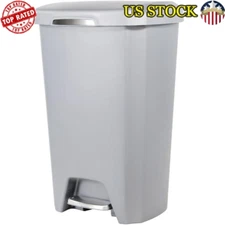 Gallon Trash Can Plastic Soft Close Step On Kitchen Trash Can Gray Waste Bin New