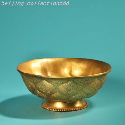 5.4'' mark Ancient Chinese dynasty bronze 24k gold Gilt Tea cup Bowl Bowls statue