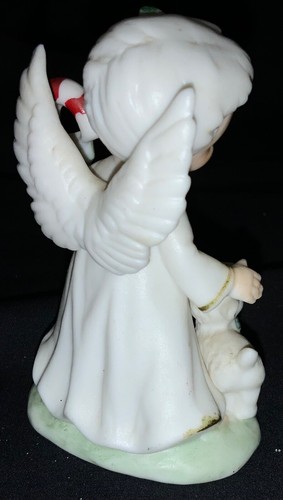 VINTAGE! BISQUE/CERAMIC LEFTON CHRISTMAS FIGURE - ANGEL W/CANDY CANE & LAMB - Picture 5 of 10