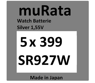 5x Murata/Sony 399 Uhren-Batterie Knopfzelle SR927W AG7 1,55V  Silberoxid
