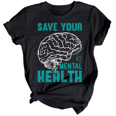 Damen-T-Shirt Gehirn Schmetterling psychische Gesundheit Bewusstsein Oberteil Angst emotional #MHA