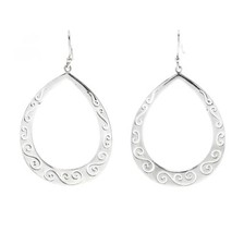 Open Teardrop Swirl Dangle Earrings, Sterling Silver, Length 2 Inches, Everyday
