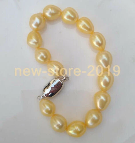 AAA++ Real South Sea Pearl Bracelet Natural 8x10mm Yellow 7.5-8" S925 Sliver - Image 3 of 4