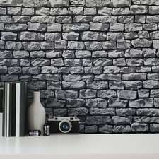 Charcoal gray black Modern Wallpaper Rolls 3D Textured Brick Stone wallcoverings