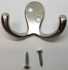 BRUSHED NICKEL Double Hook coat hat jacket wall vintage rustic octopus aluminum 