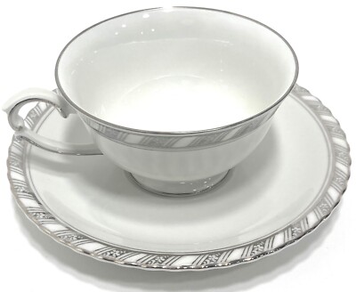 Franconia Krautheim Palladina Tea Set Cup Saucer White w Platinum Trim Germany