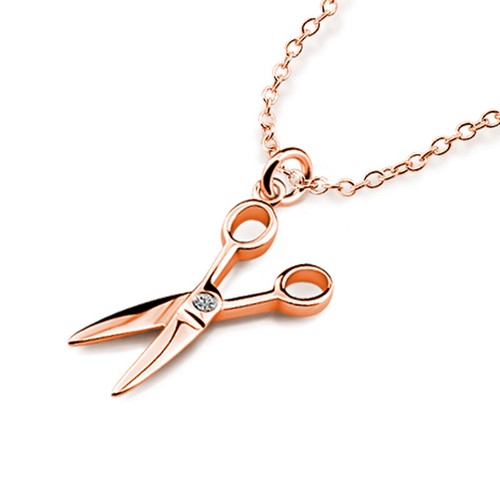 925 Sterling Silver Unique Scissor CZ Pendant Rolo Chain Necklace Women Girls - Picture 2 of 9
