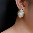 Y·YING Cultured White Keshi Baroque Pearl Stud Earrings Gold Plated Stud