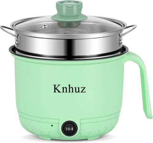 Electric Hot Pot with Steamer, 1.7L Mini Portable Cooker for Noodles, Green