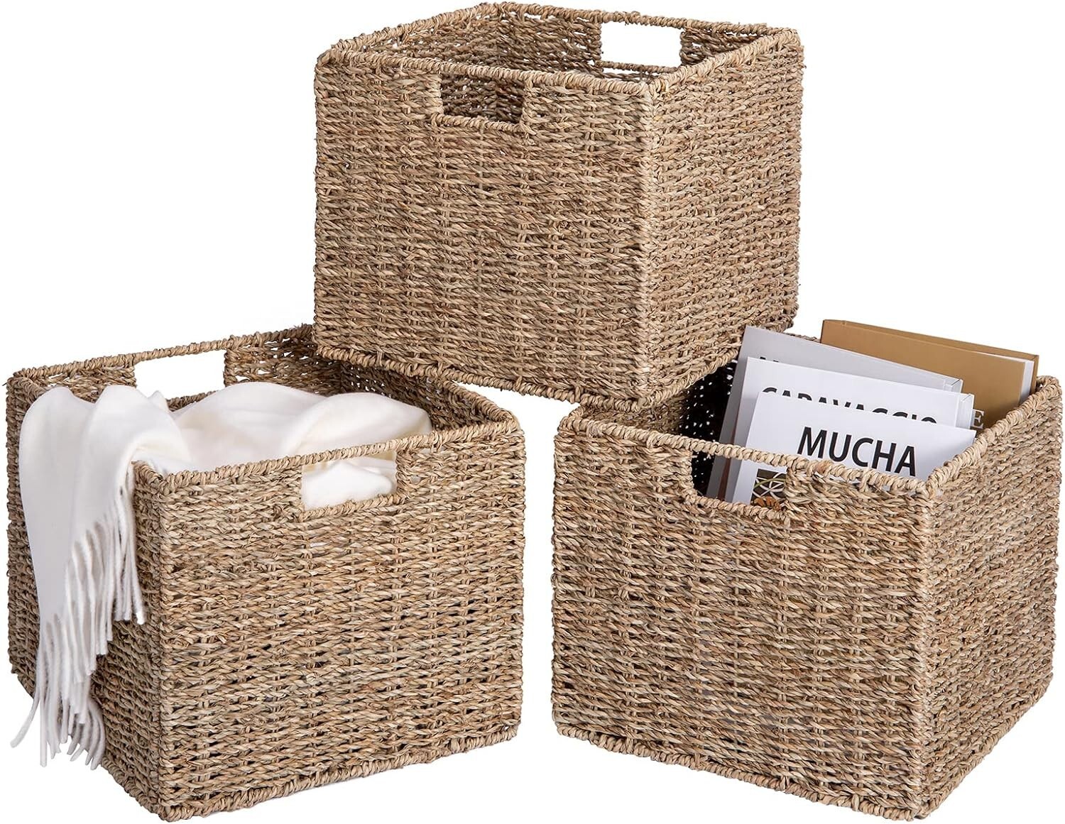 Seagrass Storage Baskets, 12X12X10in Cube Wicker Storage Baskets eBay
