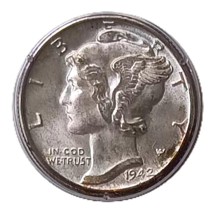 1942 D Mercury Silver Dime MS 65 FB FULL BANDS PCGS Old Green Rattler Holder OGH - Image 3 of 4