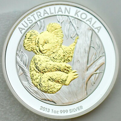 2013 $1 Koala Bear 1 oz Silver Selective Gold Plated Specimen Coin
