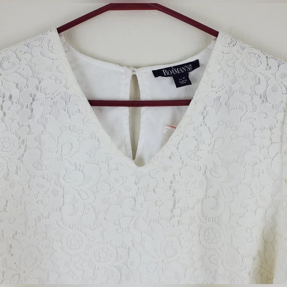 Roaman's белый кружева Bell рукав блузка 14 Вт романтический тюльпан рукав с подкладкой Топ - Изображение 3 из 4