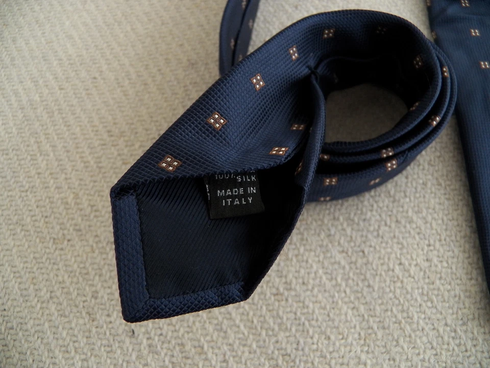 Corbata de seda tejida Mattabisch Napoli azul oscuro marrón cuadrados corbata de diseñador a cuadros Foto 3 de 4