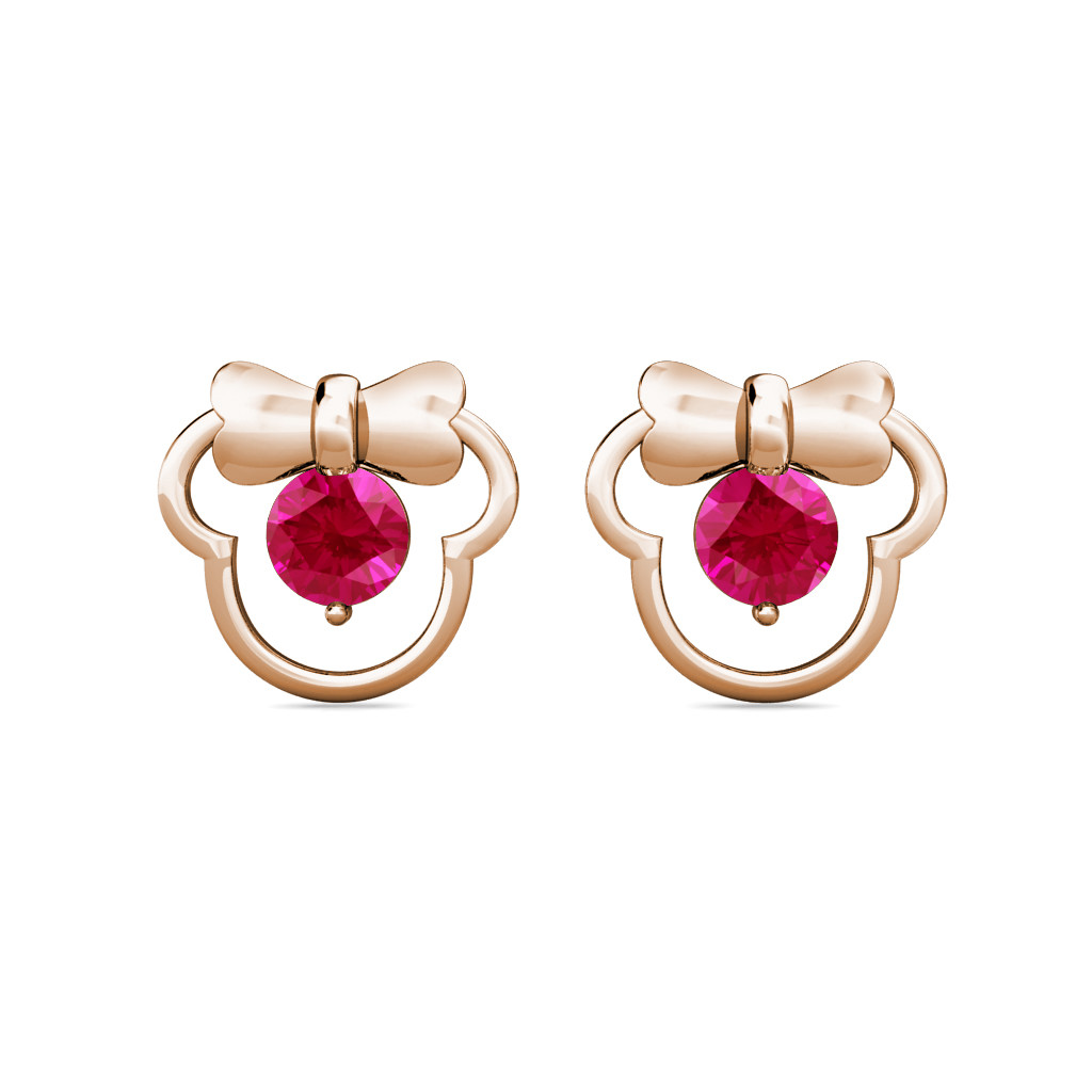 3Ct Round Cut Red Ruby Micky Mouse Shape Stud Earrings 14K  YG Ruby Mouse Earrings main image 1