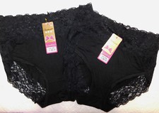 Womens 2 Pair NEW Lace Trim Panties Black Underwear High Waist Medium 24" to 36"