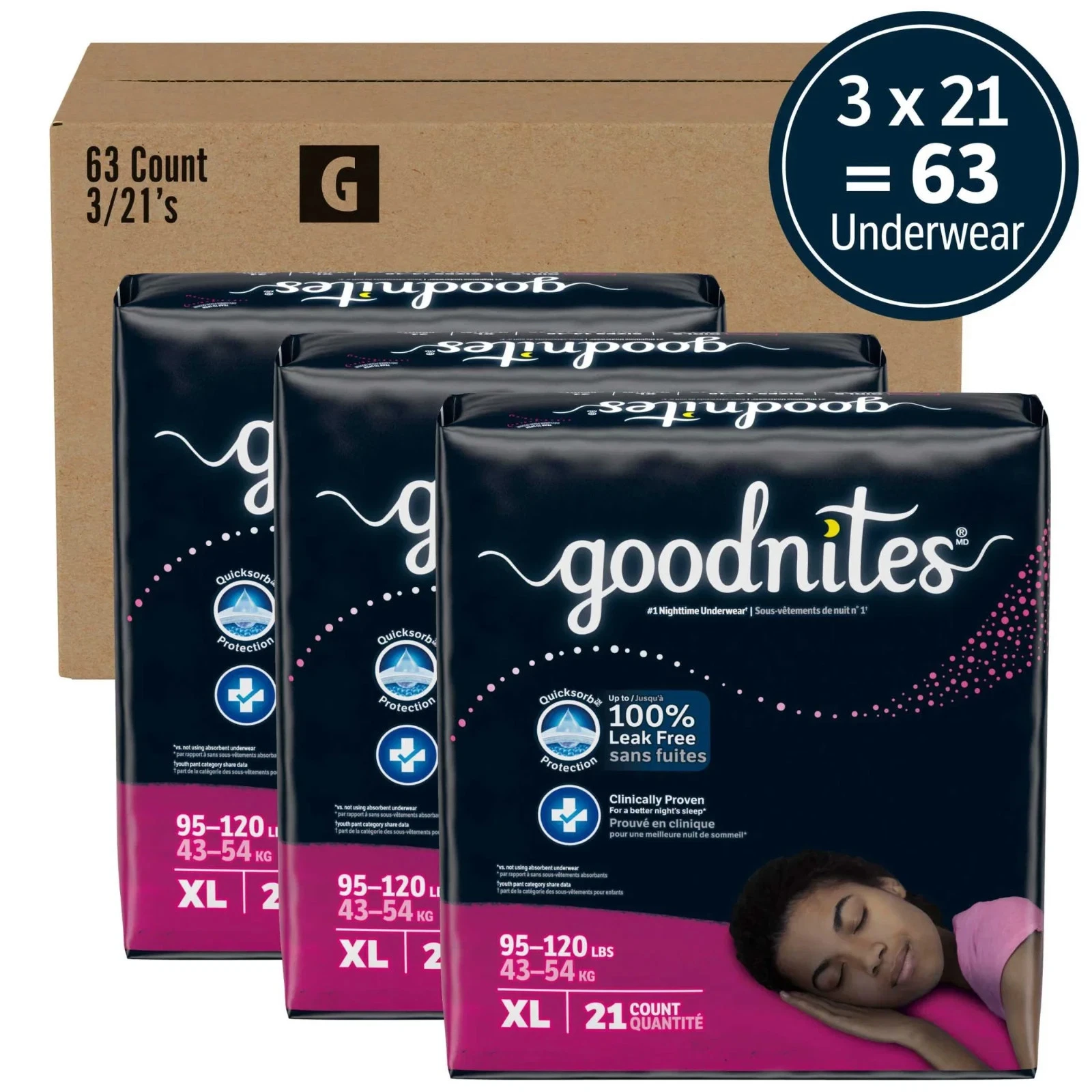 (63PC) Goodnites Girls' Nighttime Bedwetting Underwear XL Size 14-16