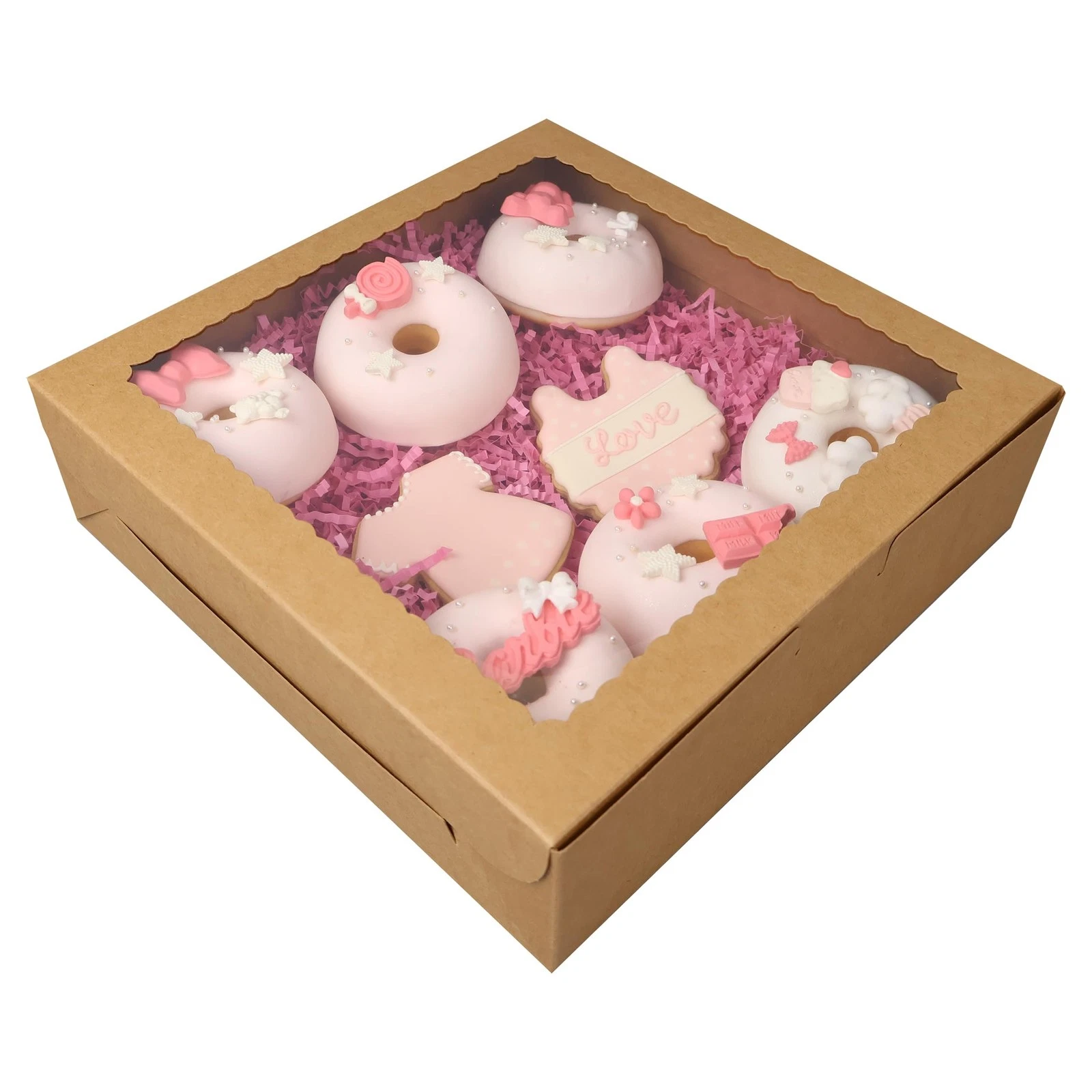 Brown 9x9x2.5 Inch Bakery Pie Boxes Clear Window Cookie Treat Dessert 24 PCS