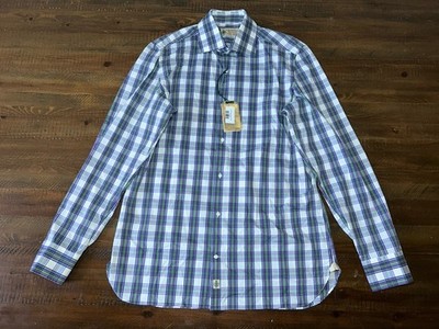 NWT luigi borrelli Long Sleeve Button Up Plaid Green Purple 15 3/4 40 Designer