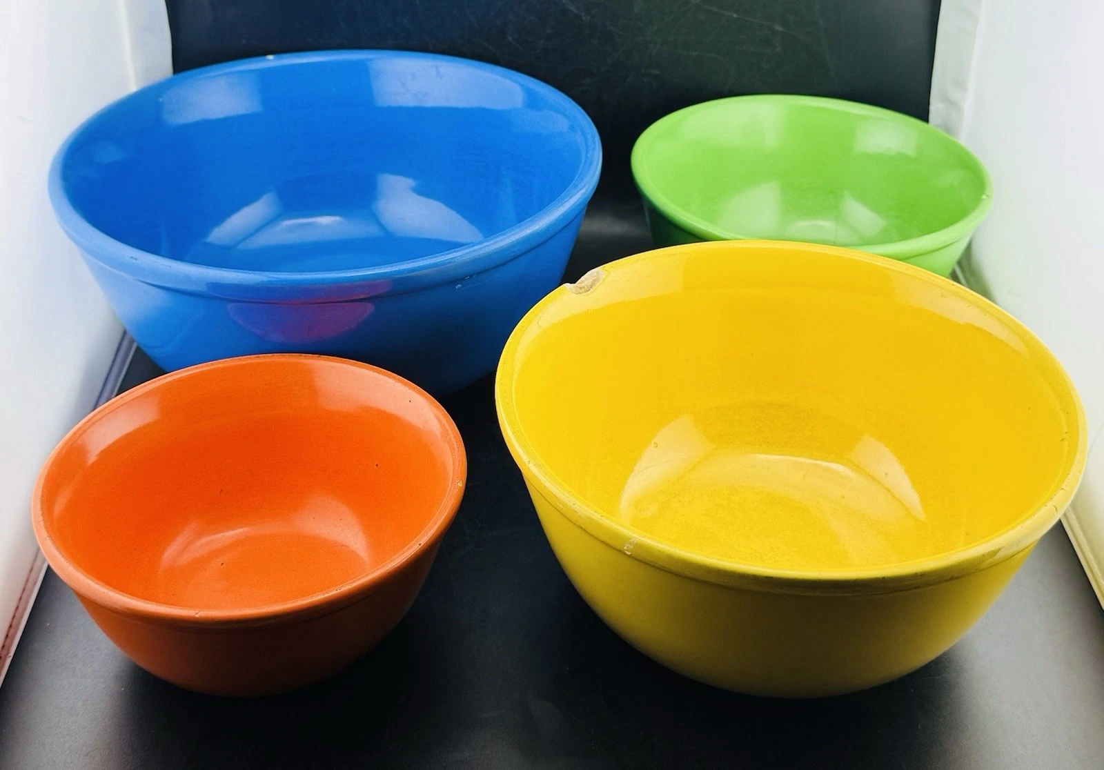 Vintage 1950s Set Of Oxford Colorful Nesting Mixing Bowls Stoneware Original