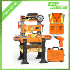 Kids Tool Bench Set with Electric Drill and Vest, Toddler Workbench