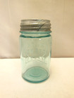 VINTAGE AQUA BLUE WHITE CROWN MASON PINT FRUIT JAR W/ NOS ZINC LID — photo 3