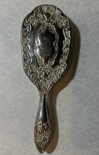Silver Plated Antique Hair Brush Ornate Floral Design