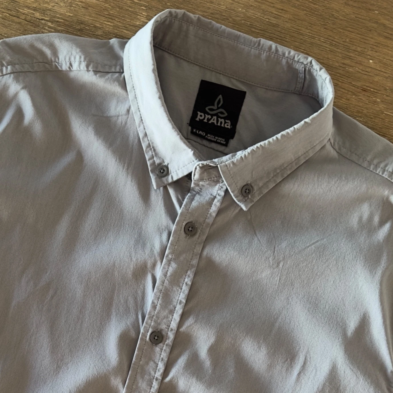 PrAna Shirt Men Grey Short Sleeve Button Down Outdoor Performance Shirt-Size XL
