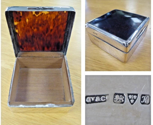 Antique Sterling Silver 1910 Edwardian Faux Tortoiseshell Trinket Box 275g