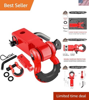 Heavy-Duty 2'' Tow Hitch Receiver with 45,000 Lbs Capacity   Red Shackle Included