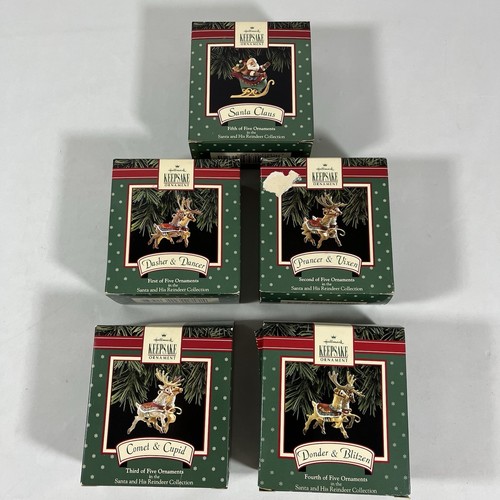Vintage 1992 Hallmark Santa & His Reindeer 5-Piece Ornament Set with Boxes - Picture 8 of 16