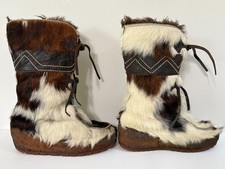 Vintage Diadoro Fur Platform Boots Made In Italy Size 7 / 39 Brown White 1970s