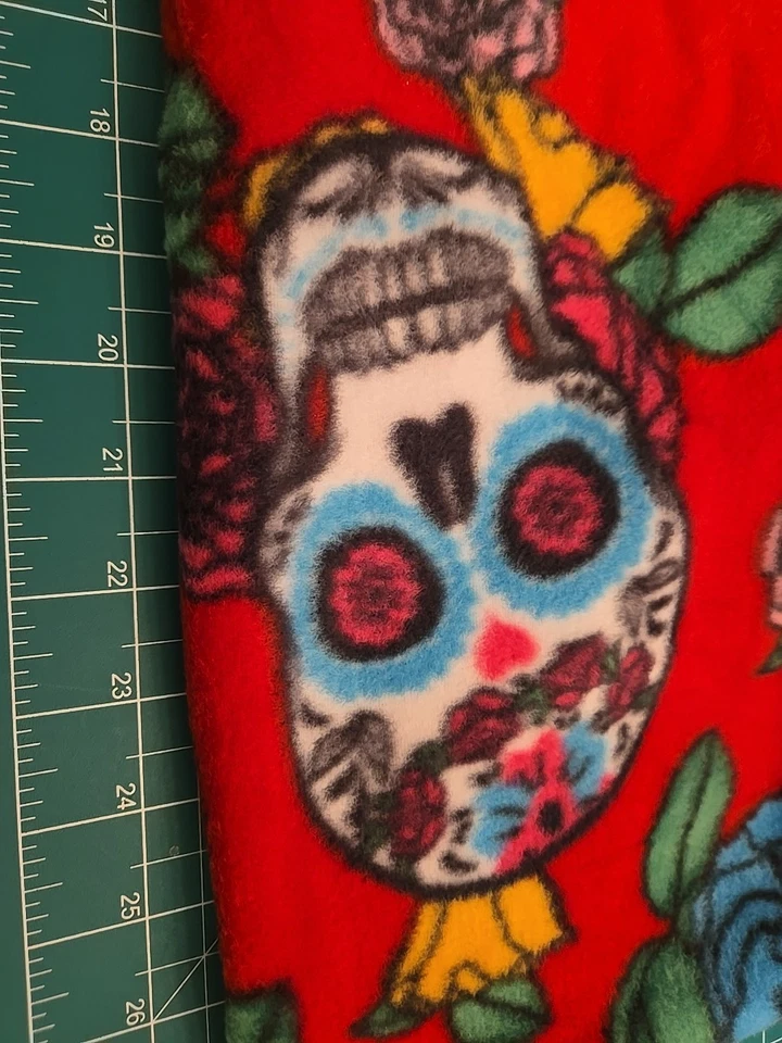 Sugar Skull Day Of Dead Roses Fleece 1.5 Yard X 60" PRECUT  Fabric DIY Red Blue - Image 4 of 4