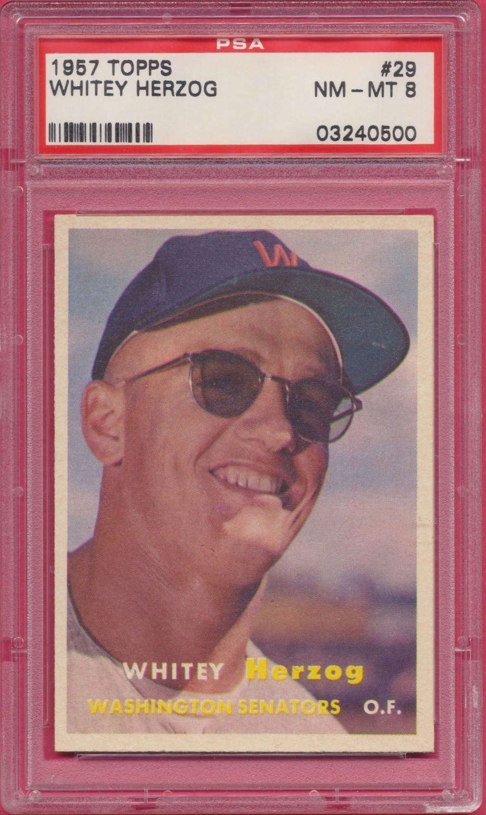 PSA 8 Whitey Herzog 1957 Topps #29 Washington Senators HOF