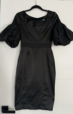 ASOS Puff Sleeve Dress, Women’s Black Midi Dress In Size 4, Full Zipper Back