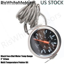 Black Face Dial Water Temp Gauge 2'' 52mm Multi Temperature Pointer Kit Chrome