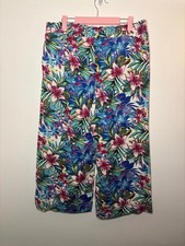 Caribbean Joe Linen Crop Wide Leg Floral Tropical Pants Size Large