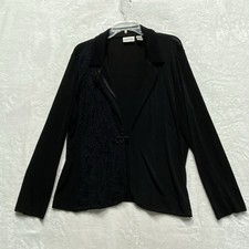 Chico's Travelers Woman Black Size 2 L Acetate One Button Blazer Lace