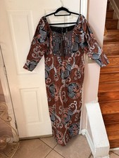 Long African Print Statement Brown Black White color Maxi Lined Dress One Size