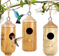 Paquete de 3 casas de madera para colibríes para anidación exterior jardín ventana casas para pájaros