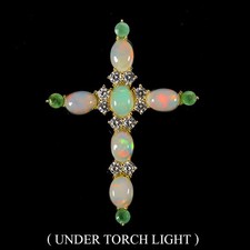 925 Sterling Silver Pendant Oval Fire Opal 7x5mm Emerald Gemstone Cross Jewelry