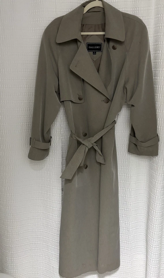 Gallery Women Dress Trench Coat Long Belt Collar Button Khaki Tan Size 8 - Image 3 of 4