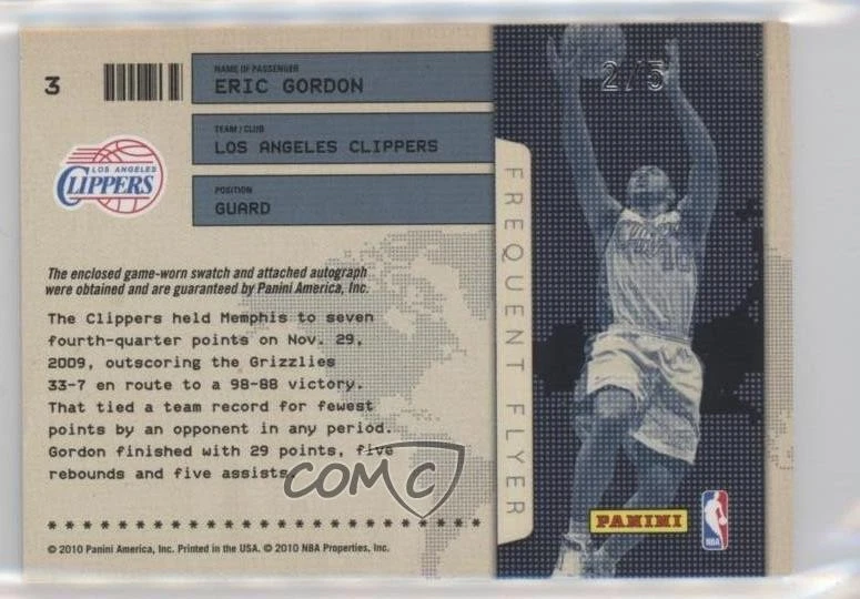 2009-10 Absolute Memorabilia Frequent Flyer /5 Eric Gordon #3 Auto - Image 2 of 2
