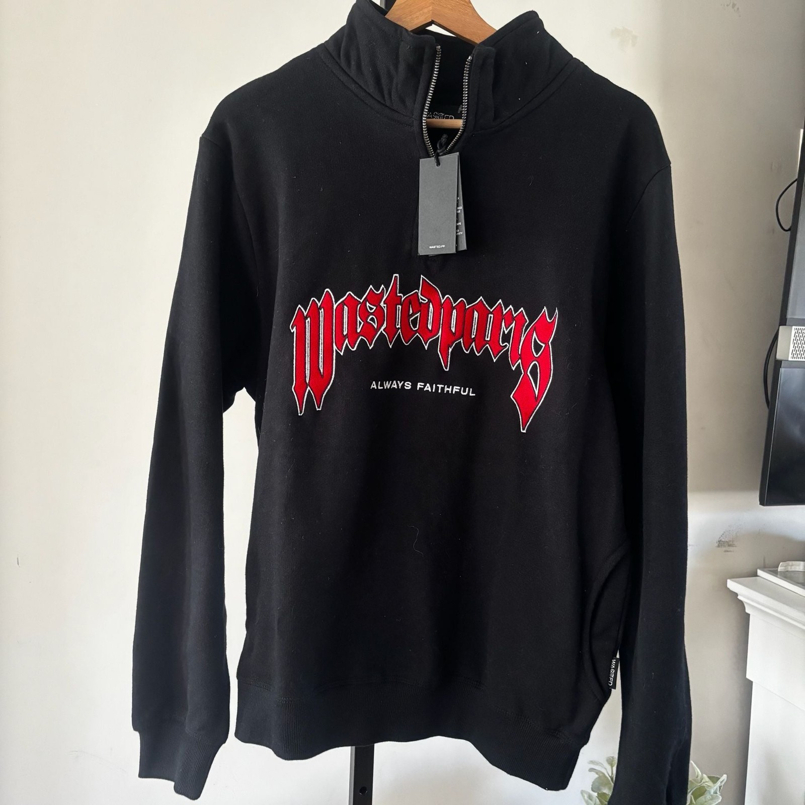 Sudadera Wasted Paris FW23 Funnel Pitcher Negra Cuarto Cremallera Talla Pequeña