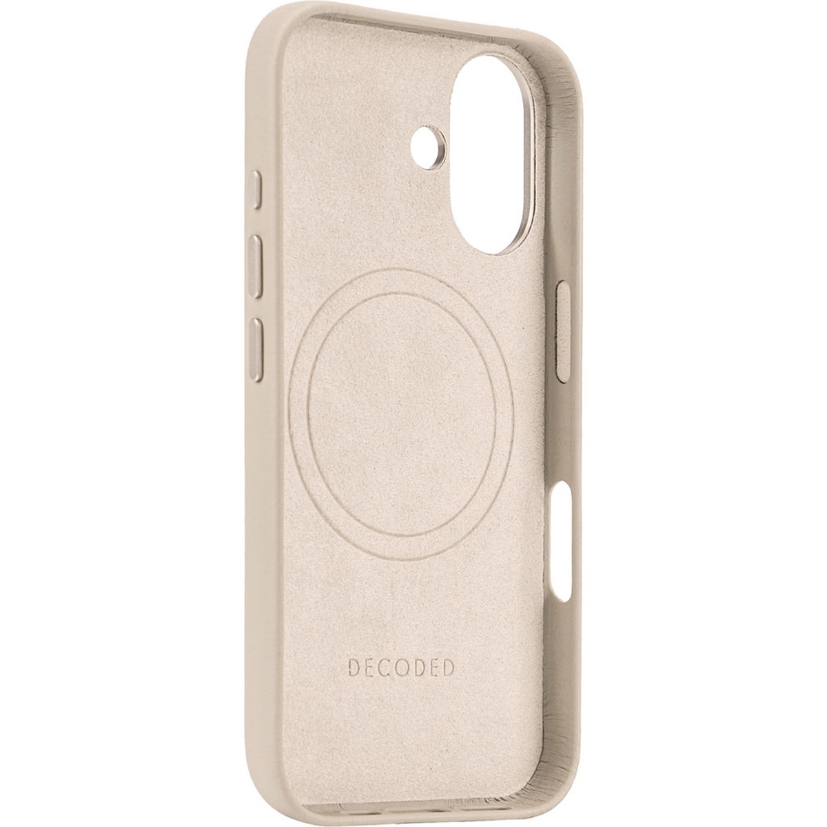 Coque en cuir iPhone 16 Plus Decoded idéale pour le bureau beige