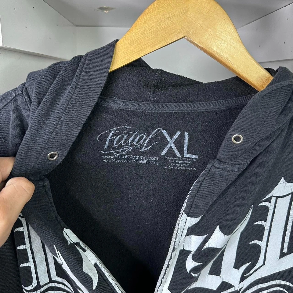 2000s Y2K Vintage Fatal Clothing Zip Up Jacket Hoodie Pull Over Sz XL Grunge Alt - Image 3 of 4