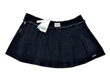 BDG Denim Micro MINI Skirt Large Low Rise Pleated Black NWT Urban Outfitters Y2K