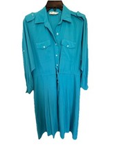 Women’s Vintage Frances Henachan Dress Turquoise Sz 4 Long Sleeves That Roll Up