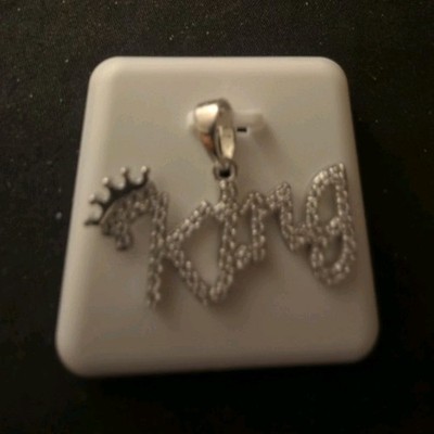 Moissanite Crown ''King'' Letter Charm Pendant 1.50ctw 925 Sterling Silver